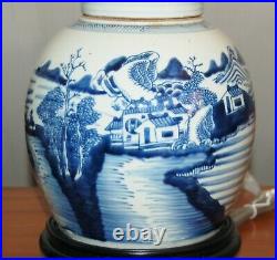 Chinese GINGER JAR LAMPS One or Pair Blue & White Canton Porcelain Vases 7-U