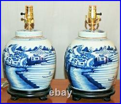 Chinese GINGER JAR LAMPS One or Pair Blue & White Canton Porcelain Vases 7-U