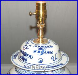 Chinese GINGER JAR LAMPS Pair Blue & White Porcelain Dragons Vases Temple Jar 3Q