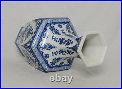Chinese Hexagon Blue and White Porcelain Vase With Mark M3009