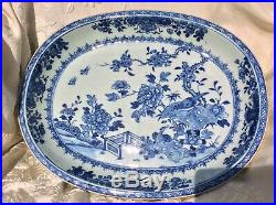 Chinese Large Antique Porcelain 18th C 14 in Qianlong Charger Blue White Birds