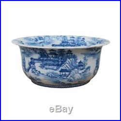 Chinese Large Blue and White Blue Willow Porcelain Bowl 16 Diameter