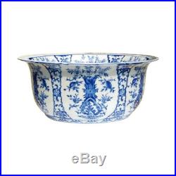 Chinese Large Blue and White Floral Chinoiserie Porcelain Bowl 16 Diameter