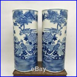 Chinese Old Blue And White Bird And Flower Pattern Porcelain Hatstand Vases