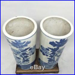 Chinese Old Blue And White Bird And Flower Pattern Porcelain Hatstand Vases