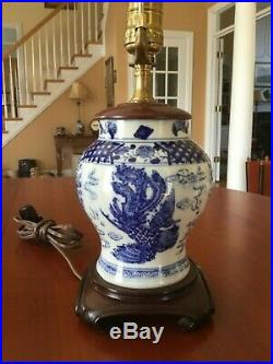 Chinese Porcelain Blue and White Table Lamp Dragon Phoenix