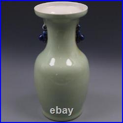 Chinese Porcelain Qing Kangxi Blue and White Character Lion Ear Vase 14.68 Inch