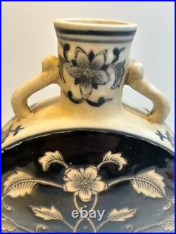Chinese Pottery Vase Ceramic Decor Blue White Floral Design 5x12'Inches