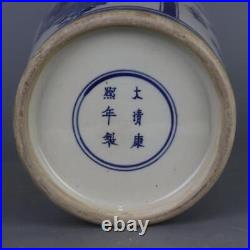 Chinese Qing Kangxi Blue and White Porcelain Flowers Birds Pattern Vase 15.43