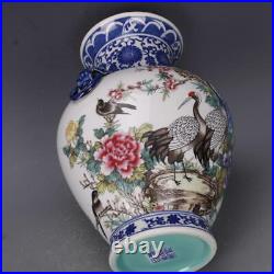 Chinese Qing Qianlong Blue and White Doucai Porcelain Crane Flowers Vase 12.8
