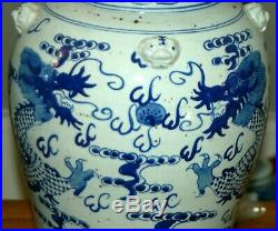 Chinese TEMPLE JAR LAMPS Blue & White Ginger Jar Porcelain Dragons Pair 2P
