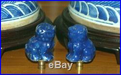Chinese TEMPLE JAR LAMPS Blue & White Ginger Jar Porcelain Dragons Pair 2P