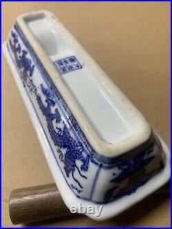 Chinese antique Porcelain Ming dynasty Xuande Blue white Dragon Pen Holder