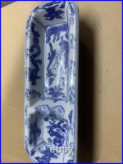Chinese antique Porcelain Ming dynasty Xuande Blue white Dragon Pen Holder