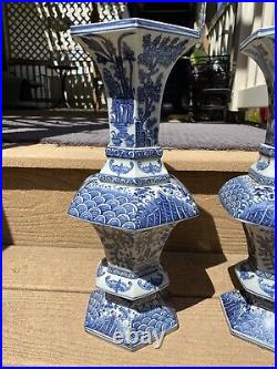 Chinese porcelain blue and white vases Ming style and mark on bases octagonal