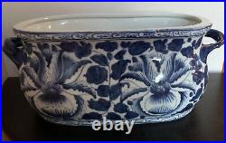 Chinoiserie Blue & White Floral Porcelain Footbath Basin Fish Bowl Planter 19L