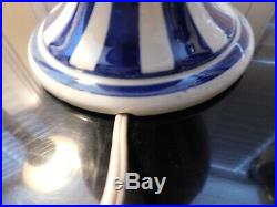 Chinoiserie Lamps (Pair) NEW Navy Blue & White Porcelain Striped Urn