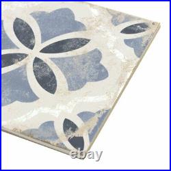 Classic 9X9 White Blue Matte Distressed Porecelain Tile MTO0598 (Box of 20)