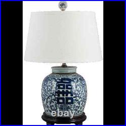 Classic Blue And White Porcelain Oriental Ginger Jar Lamp Happiness