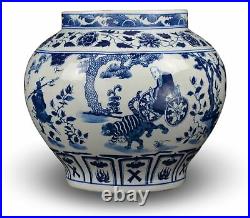 Classic Blue and White Yuan Porcelain Vase, Gui Guzi Descends the Mountain, C