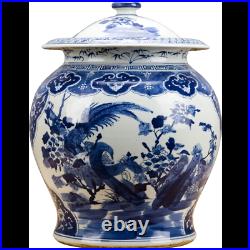 Classic Chinese Blue And White Porcelain Oriental Bird Lidded Ginger Jar 18