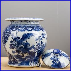 Classic Chinese Blue And White Porcelain Oriental Bird Lidded Ginger Jar 18