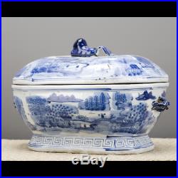 Classic Chinese Blue And White Porcelain Oriental Blue Willow Soup Tureen