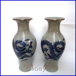 Collection a Pair Chinese Old blue-and-white Porcelain Dragon Vase H 9.5 inch