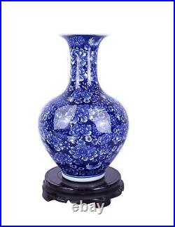 Dahlia Blue and White Vase, Handmade Chinese Porcelain Flower Vase, Peony, Ch