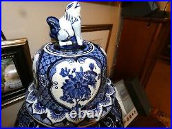 Delft Large 16 Blue & White Royal Sphinx Ginger Jar Urn Vase Foo Dog Finial
