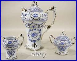 Demitasse Tea Set, 17 Pc. Blue & White withGold, Victorian Style