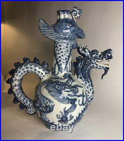 Dragon Decanter Antique Chinese Porcelain Ceramic Blue & White Signed