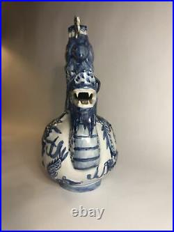 Dragon Decanter Antique Chinese Porcelain Ceramic Blue & White Signed