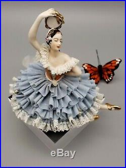 Dresden Lace Ballerina Figurine Porcelain Germany Blue Crown R Hallmark