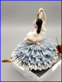 Dresden Lace Ballerina Figurine Porcelain Germany Blue Crown R Hallmark