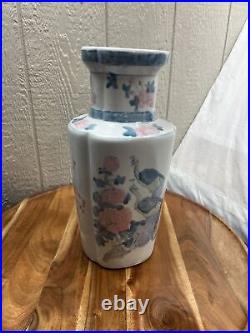 Elegant Blue and White Pink Porcelain Vase with Peacocks