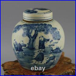 Estate Chinese Antique Qing Dynasty Blue White Porcelain Boy Teapot