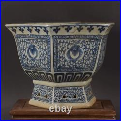 Estate Chinese Antique Qing Dynasty Blue&white Porcelain Flowers Flowerpot
