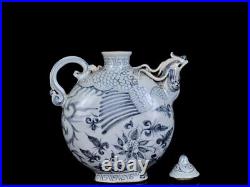 Estate Chinese Antqiue Ming Dynasty Blue&white Porcelain Phoenix Teapot