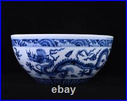 Estate Chinese Freehand Sketching Ming Blue&white Porcelain Dragon Bowl