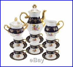 Euro Porcelain 17-pc Coffee/Tea Set for 6 Luxury Dinnerware Service with 24K Gold