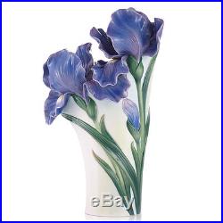 FZ03422 Franz porcelain new intro iris design vase blue floral white green cool