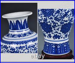 Fanquare Jindezhen Fishtail Blue and White Porcelain Vase, Handmade Twig Lotus Ce