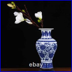 Fanquare Jindezhen Fishtail Blue and White Porcelain Vase, Handmade Twig Lotus Ce