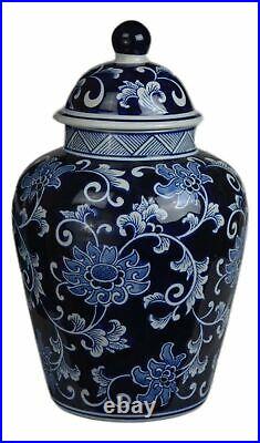 Festcool 12.5 Blue and White Porcelain Floral Temple Ginger Jar Vase, China