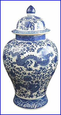Festcool 20 Classic Blue and White Porcelain Floral Temple Dragon Jar Vase