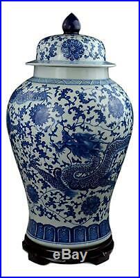 Festcool 24 Classic Blue White Porcelain Ceramic Temple Ginger Jar Vase, Large