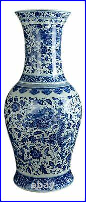 Festcool 30 Hand Painted Classic Blue and White Porcelain Dragon Jar Vase, L