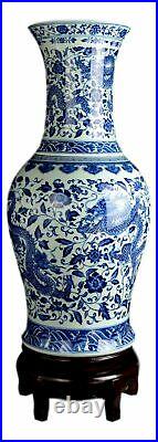 Festcool 30 Hand Painted Classic Blue and White Porcelain Dragon Jar Vase, L