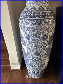 Fine Antique Chinese Blue & White Celadon Porcelain 4' Tall Floor Vase